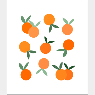 Orange Fruit Pattern with Green Leaves Posters and Art